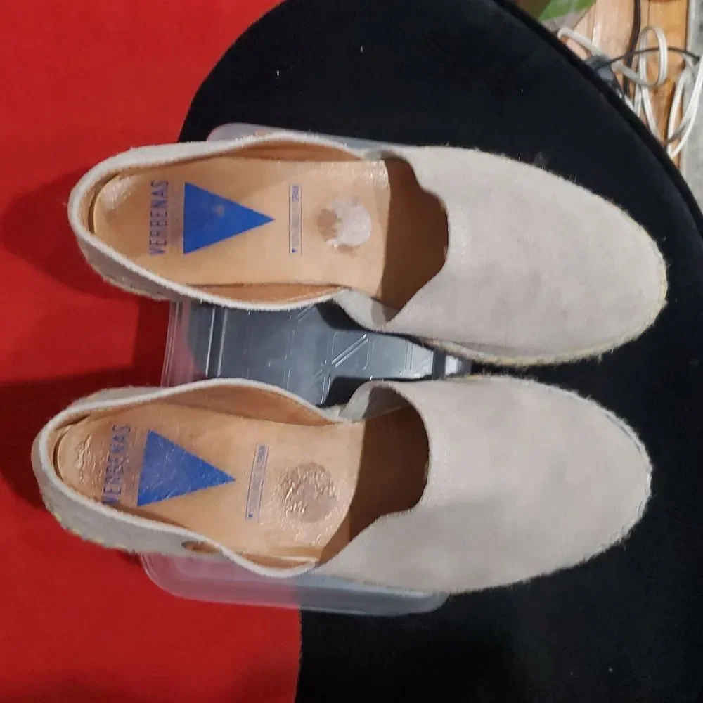 Verbenas Carmen Suede Espadrille Flats In Grey Size 41 Or 10